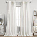 Nanspring Beige White Linen Curtains 96 Inches Long for Living Room Privacy Light Filtering Semi Sheer Curtain Back Tab and Rod Pocket Coastal Decor Drapes for Bedroom Dinner 40 X 96, 2 Panels