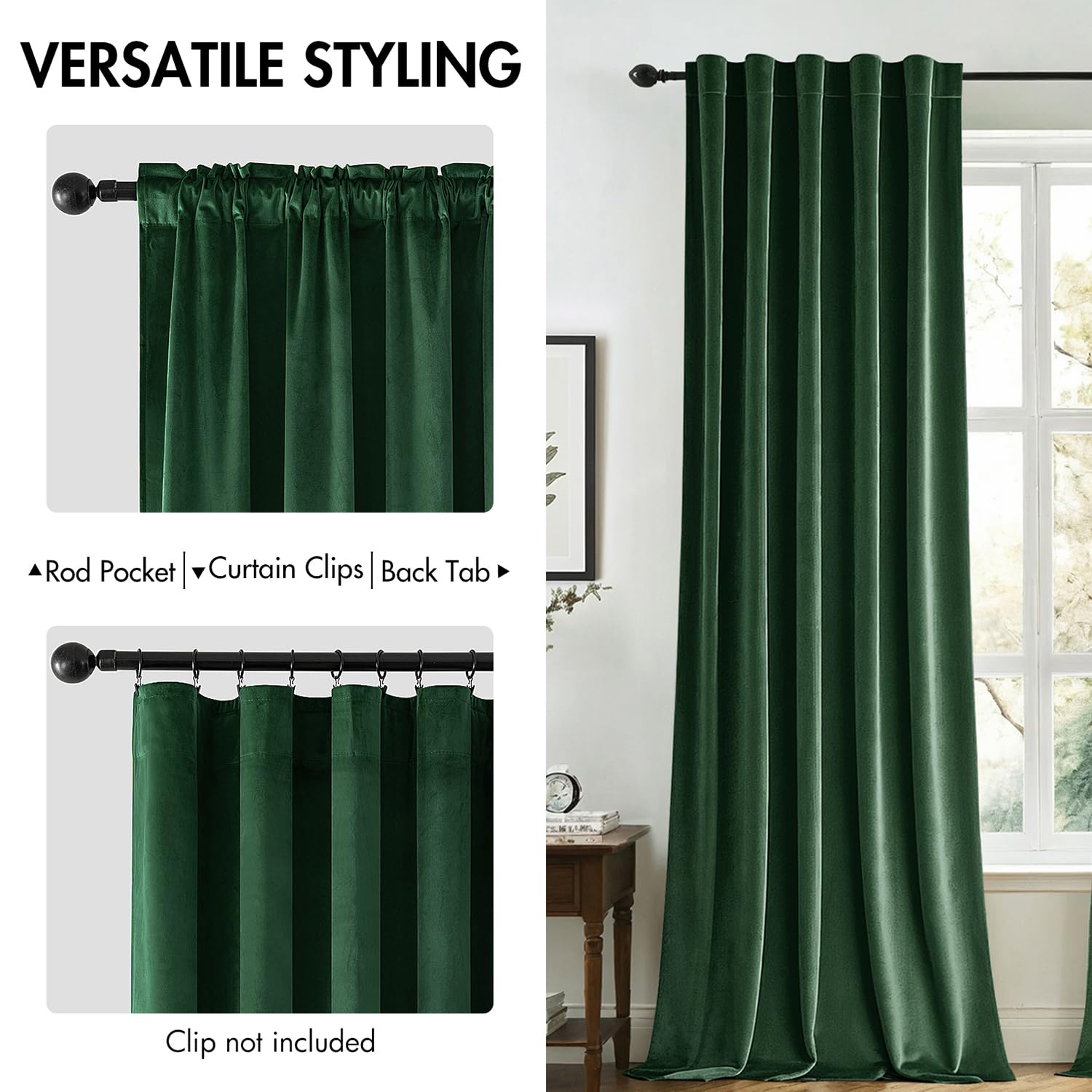 MIULEE Velvet Curtains 52x84 inches 2 Panels Hunter Green Blackout Curtains
