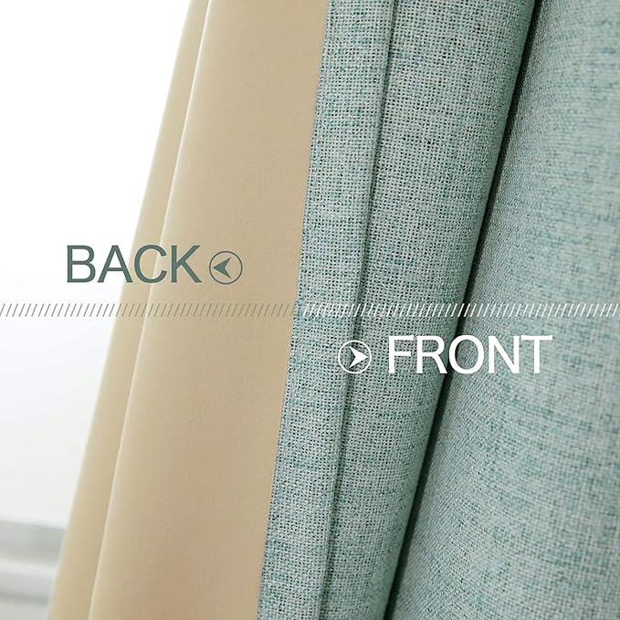 MIULEE 100% Blackout Linen Curtains for Bedroom 52x84 Inches Seafoam Green