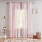 YJ YANJUN Vintage Lace Curtains 84 Inches Long- Pretty Pastel Floral Pink Sheer Curtain Panels for Living Room Girl Bedroom,Light Filtering, Cute Princess Girls Room Drapes 2 Panels 52W x 84L