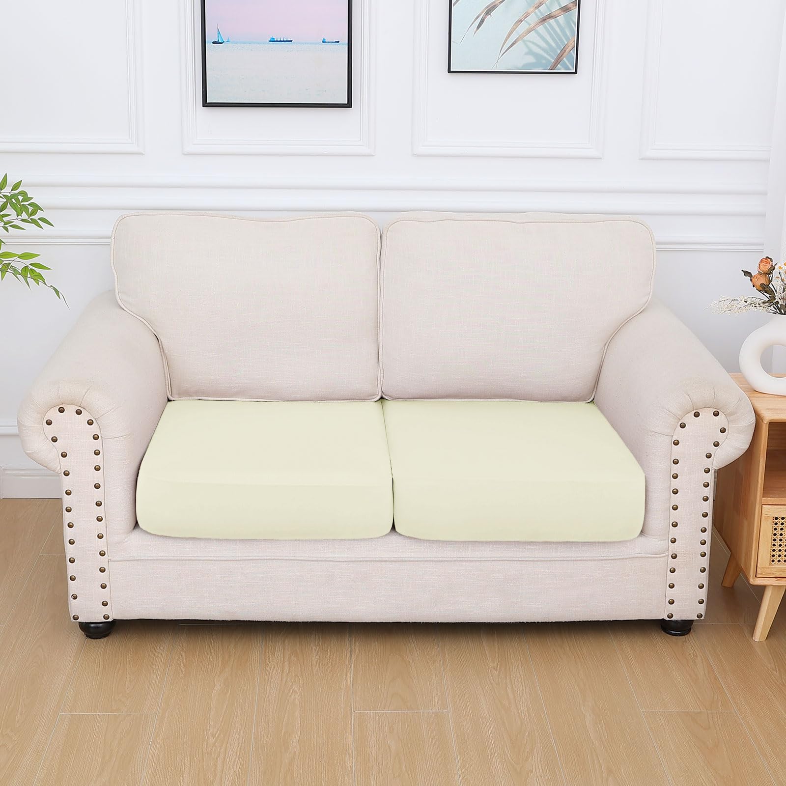 hyha Milk Silk Couch Cushion Covers, Sofa Covers for 2 Cushion Couch