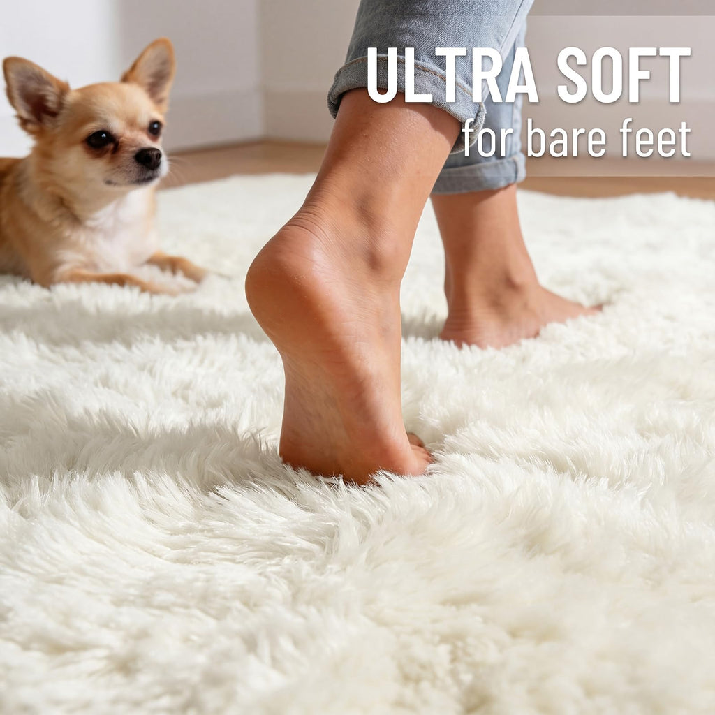 OLANLY 2x2 Machine Washable Small Rug, Soft Fluffy Shaggy Throw Rug for Bedroom, Entryway, Indoor Floor Carpet for Kids, Nursery, Home Decor, Ivory