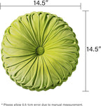 HIG Set of 2 Decorative Round Pleated Throw Pillows,Classy Accent Pumpkin Throw Pillows with Center Button,Vintage Velvet Floor Pillows for Sofa Vanity Chair Bed,Apple Green,14.5" Diameter(Ripple)