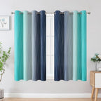 Estelar Textiler Navy Blue and Teal Blackout Curtains 54 Inch Length, Full Light Blocking Gradient Grommet Drapes for Living Room, Thermal Insulated Ombre Curtains for Bathroom,52Wx54L,2 Panels