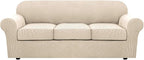 H.VERSAILTEX 4 Piece Stretch Couch Covers for 3 Cushion Couch Sofa Furniture Slipcovers Feature Upgraded Thicker Jacquard Fabric (Sofa, Natural)