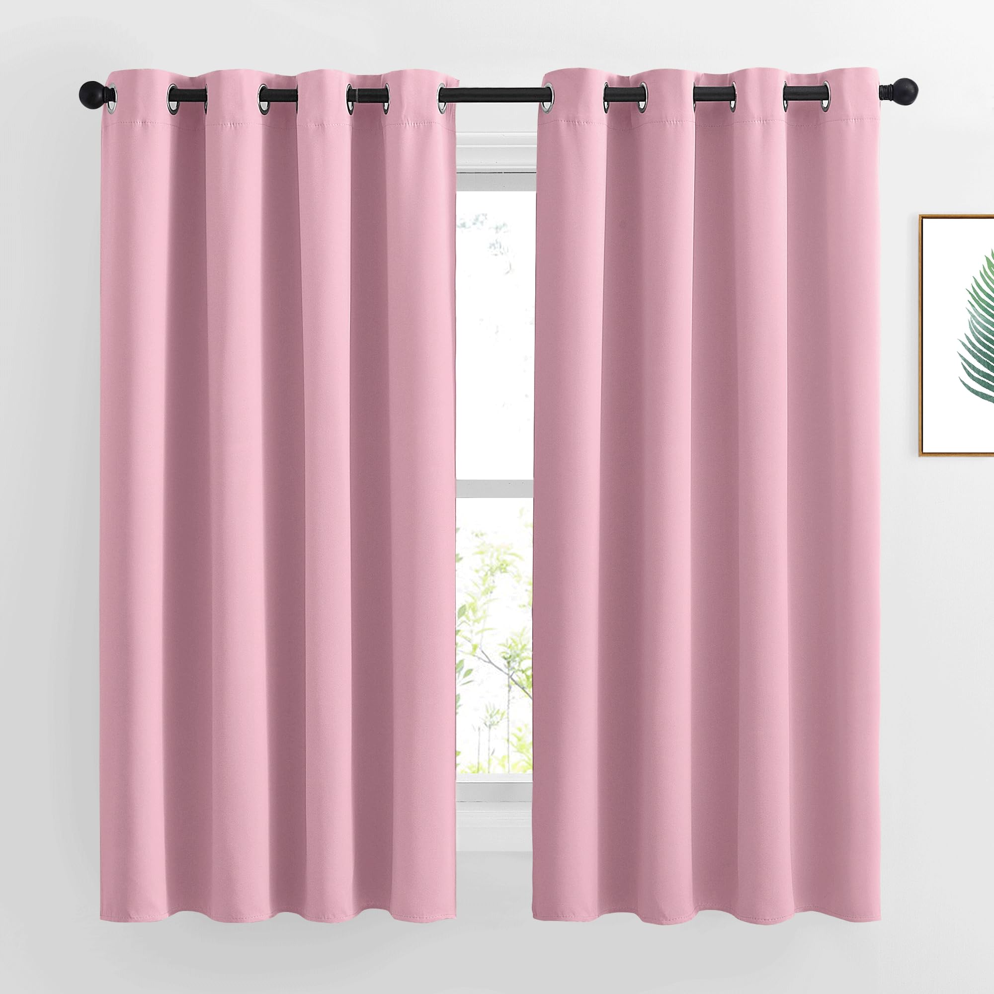 NICETOWN Blackout Curtains for Kids Room - Triple Weave Microfiber Home Thermal Insulated Solid Ring Top Blackout Panels/Drapes for Bedroom(Crystal Pink, Set of 2, 52 x 63 Inch)