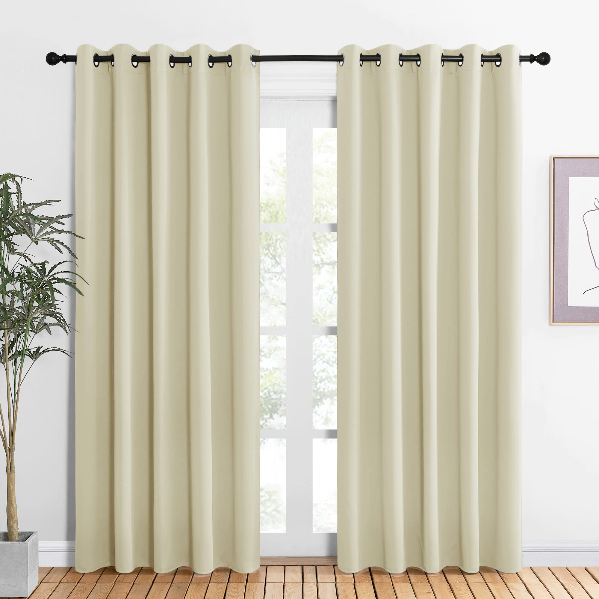 NICETOWN Room Darkening Draperies Window Curtain Panels, Thermal Insulated Grommet Room Darkening Curtains for Bedroom (Beige, 2 Panels, W60 x L84 -inch)