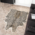 Leopard Area Rug Animals Printed Hide Mats Faux Fur Cowhide Skin Carpet for Home Office, Living Room, Bedroom, 5.2ft x 6.5ft (160 x 200cm)