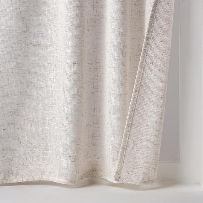 MIULEE Natural Linen White Kitchen Curtain 30 Inch Long 2 Panels Farmhouse