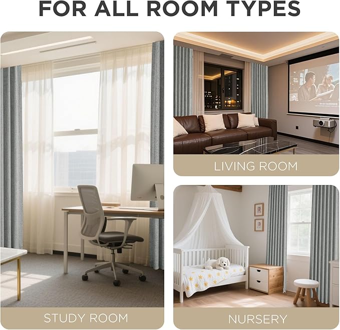 Joydeco Linen Blackout Curtains for Bedroom - 100% Light Blocking 1 Panels, Light Grey Drapes 100" W x 84" L, Thermal Insulated Room Darkening Curtains for Living Room, Rod Pocket & Back Tabs