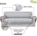 Easy-Going 4 Seater Sofa Slipcover Reversible Sofa Cover Water Resistant Couch Cover with Foam Sticks Elastic Straps Furniture Protector for Pets Children Dog Cat (XX-Large, Light Gray/Ivory)