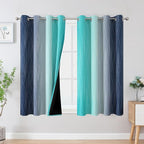 Estelar Textiler Navy Blue and Teal Blackout Curtains 45 Inch Length, Full Light Blocking Gradient Drapes for Kitchen, Thermal Insulated Grommet Ombre Curtains for Bathroom,52Wx45L,2 Panels