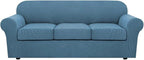 H.VERSAILTEX 4 Piece Stretch Sofa Covers for 3 Cushion Couch Covers for Living Room Furniture Slipcovers (Base Cover Plus 3 Seat Cushion Covers) Upgraded Thicker Jacquard Fabric (Sofa, Dusty Blue)