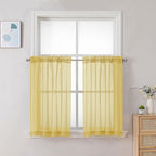 Chyhomenyc Mustard Yellow Short Sheer Curtains 30 inch Length, Light Filtering Half Window Curtians for Kitchen, Elegant Small Curtain for Basement Bathroom Cabinet, 42Wx30L inches, 2 Panels