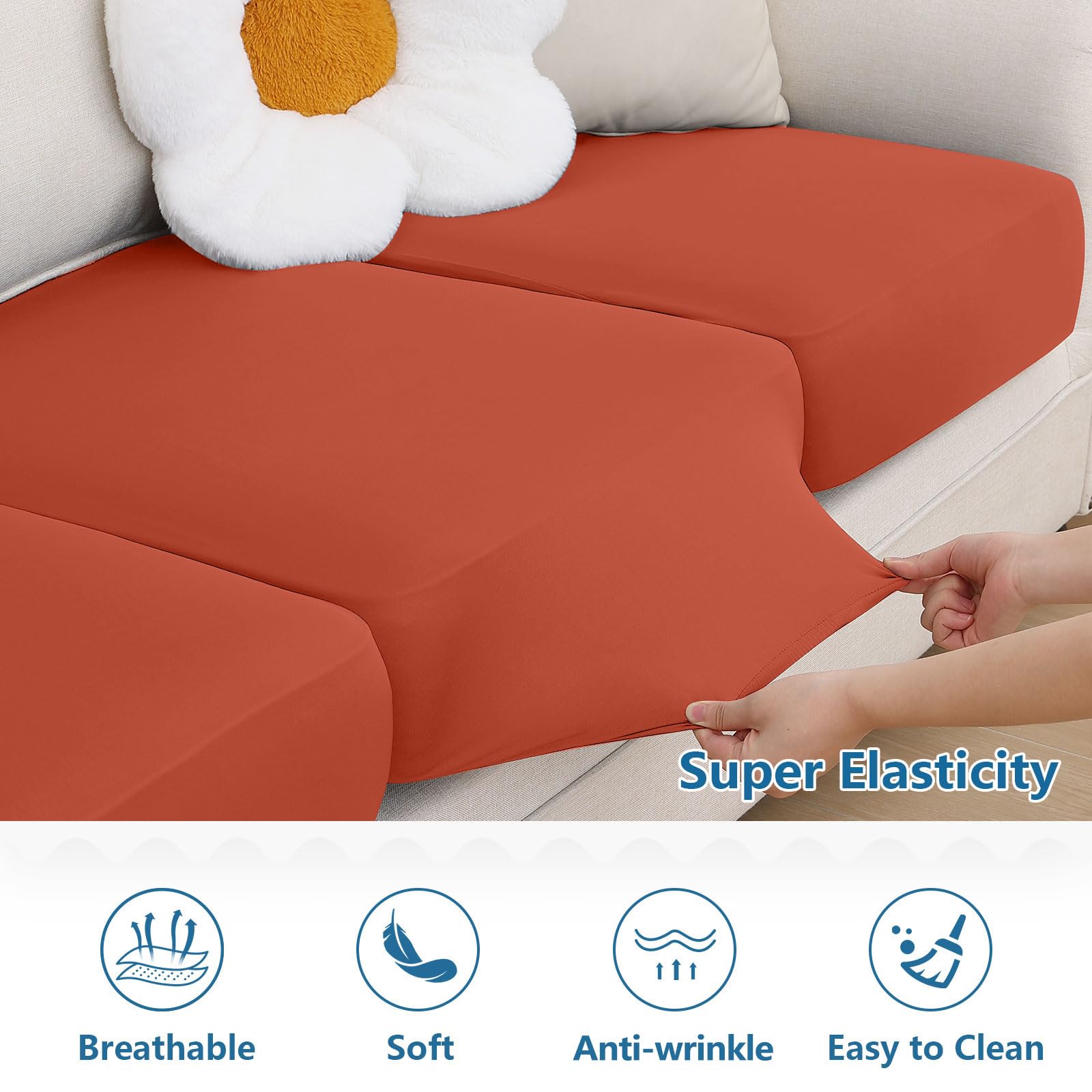 hyha Milk Silk Couch Cushion Covers, Sofa Covers for 3 Cushion Couch