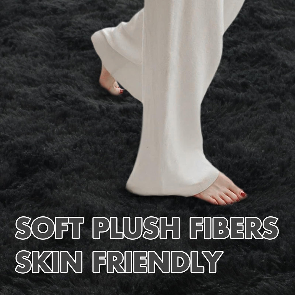 5x8 Ft Extra Large Shag Rugs for Living Room, Ultra Soft Fluffy Furry Area Rugs for Bedroom Indoor Floor, Aesthetic Carpet for Kids Home Decor (Black)