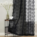 YJ YANJUN Vintage Lace Curtains 72 inch Length Goth Black Floral Sheer Sidelight Curtains for Front Door Coffin/Dark/Halloween/Spooky/Skull/Moody/Witch/Creepy Room Decor 52" W x 72" L