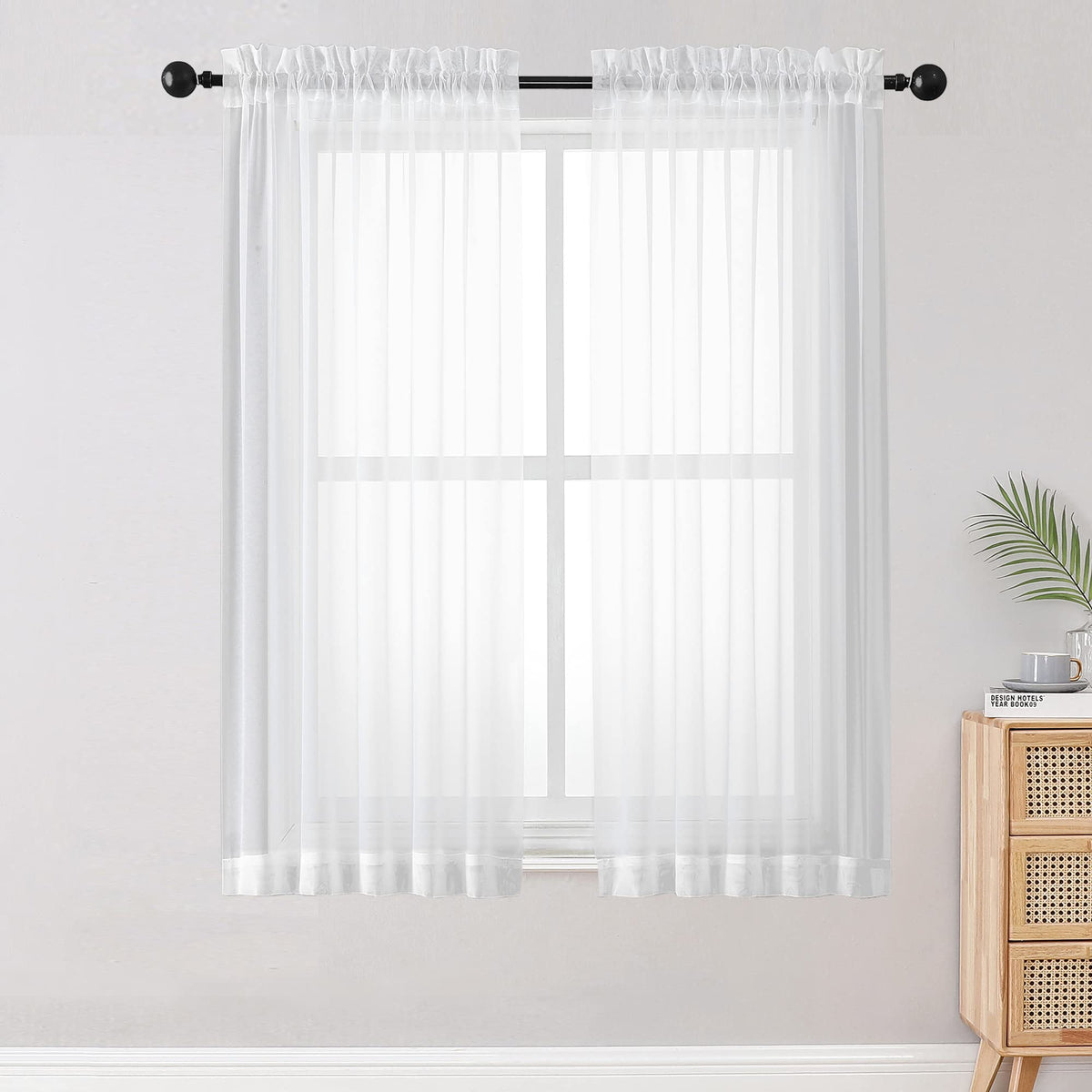 OWENIE White Sheer Curtains 63 Inch Long 2 Panels for Living Room 59" Wide