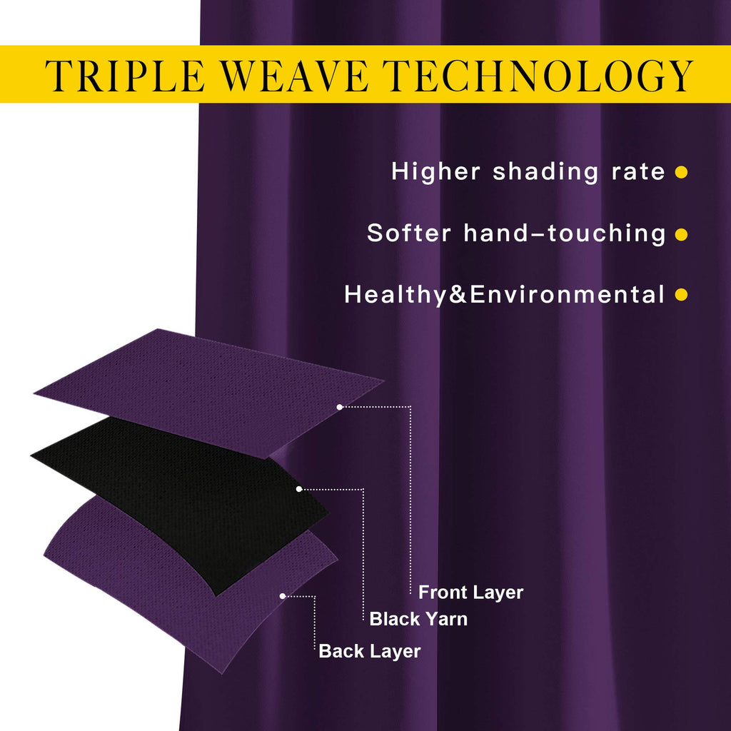 NICETOWN 72 inches Bedroom Curtains Panels - Functional Blackout Curtains/Panels for Bedroom, Thermal Insulated, Privacy Assured (Set of 2, 52 x 72 inches in Royal Purple)