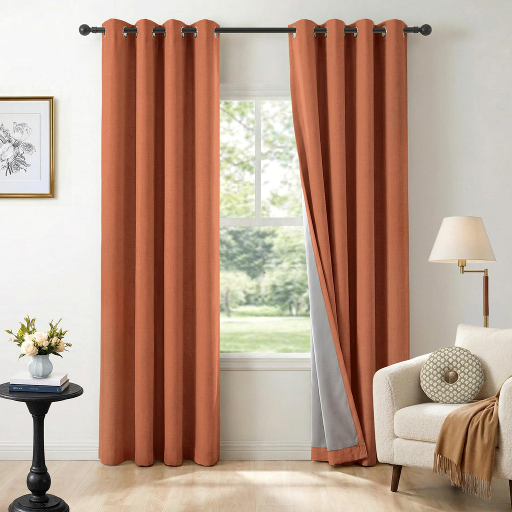 100% Blackout Linen Curtains 108 Inch Long 2 Panels Set, Oatmeal