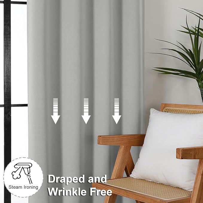 Simplebrand Silver Grey Blackout Curtains for Bedroom 96 Inches Long 2 Panels, Solid Thermal Insulated, Energy Saving Living Room Window Treatment Curtains Blackout Drapes, W50 x L96 Inch, Silver Grey