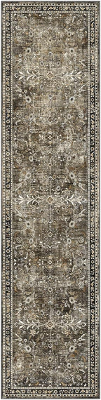 Yamaziot Washable Runner Rug 2x8 – Non Slip Boho Floral Hallway Runner Rug with Rubber Backing, Low Pile Wool Distressed Carpet for Kitchen, Laundry, Bedroom, Entrance, Tan