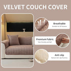 Velvet Couch Cover, Plush Sectional Sofa Cover Washable, Anti Slip Sofa Slipcover for Armrest & Backrest, Furniture Protector Covers for Pets & Kids(1PC, Dark Brown, 35.4"×35.4")