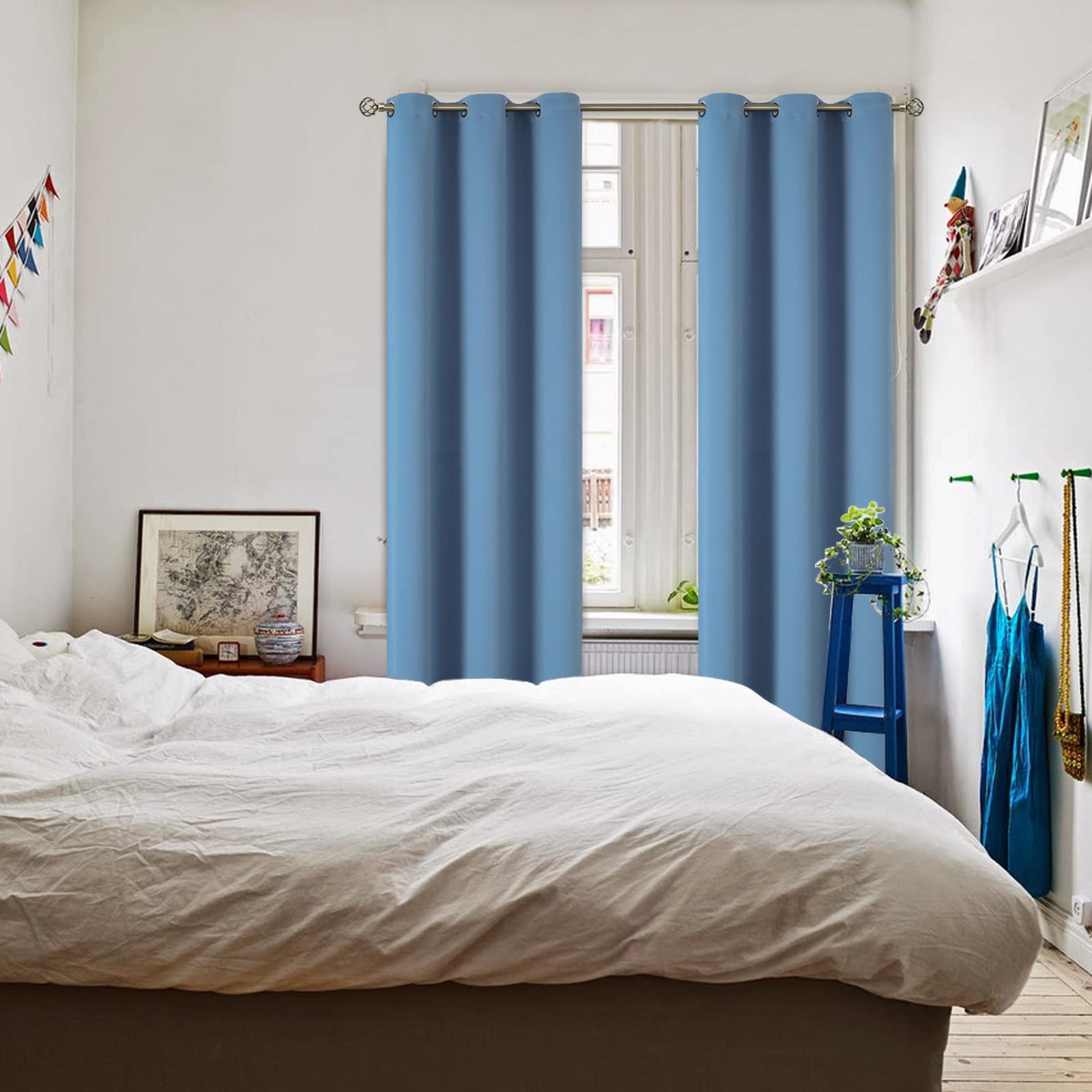 BGment Denim Blue Blackout Curtains for Living Room 84 Inch Long - 2 Panels