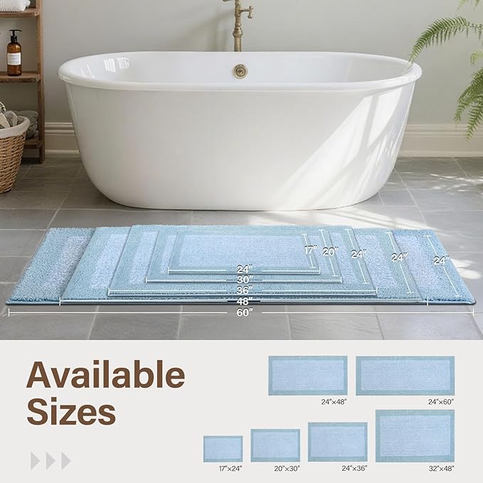 70x24 Long Bathroom Rugs Washable Non Slip, Light Blue Bath Mat for Bathroom Floor Tub, Soft Absorbent Quick Dry Mats for Shower, Bathtub,Home Decor