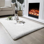 Ashler HOME DECO Ultra Soft Faux Rabbit Fur Chair Couch Cover Area Rug for Bedroom Floor Sofa Living Room White Rectangle 3 x 5 Feet