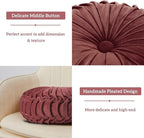 HIG Set of 2 Decorative Round Pleated Throw Pillows,Classy Accent Pumpkin Throw Pillows with Center Button,Vintage Velvet Floor Pillows for Sofa Vanity Chair Bed,Dusty Rose,14.5" Diameter(Ripple)