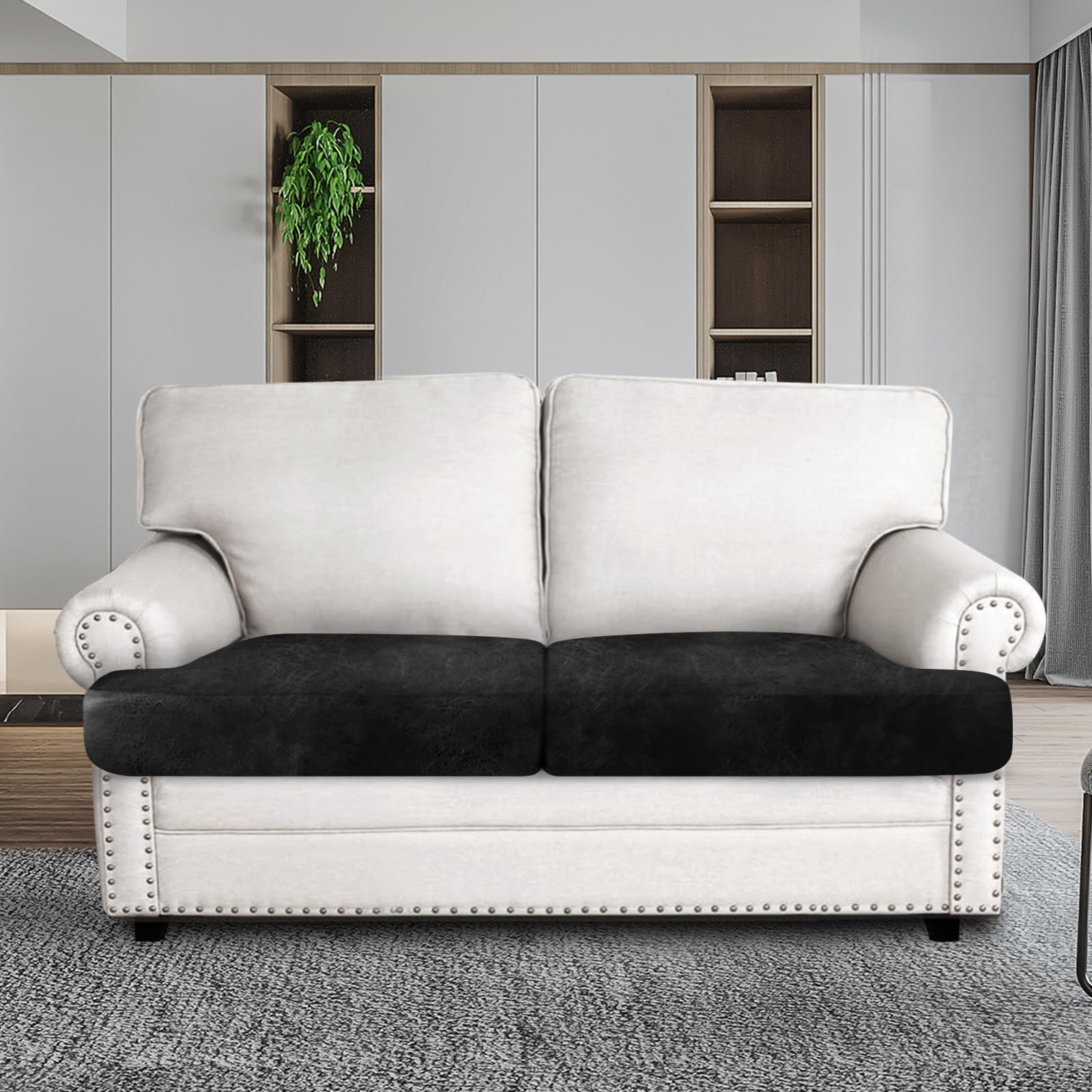 ANARACHON Leather Look Couch Cushion Covers Sofa Seat Slipcovers Sets Couches Furniture Protector for Sectional Armchair Loveseat Pets Kids Stretch Spandex Fabric (2 T-Cushion Loveseat, Black)