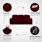 PureFit Super Stretch 3 Seats Recliner Chair Sofa Couch Cover with Pocket – Non Slip Soft Sofa Slipcover, Washable Spandex Reclining Furniture Protector for Kids, Pets (Recliner Sofa, Wine)