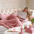 BEDELITE Large Throw Blankets for Couch - 3D Ribbed Jacquard Cute Fuzzy Fleece Blanket, Warm and Breathable Soft Cozy Throw XL Blanket, Dusty Pink