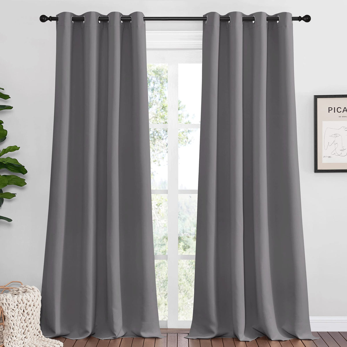 NICETOWN Bedroom Blackout Curtains Panels, 1 Pair, 55 x 110-inch, Grey