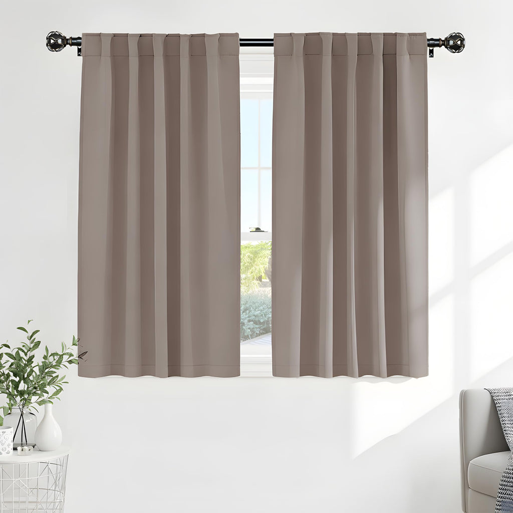 PONY DANCE Blackout Window Curtains - Back Tab Window Treatments Curtain Panels/Draperies Room Darkening Noise Reducing Home Fashion, Wide 42 x Long 45 inches, Light Taupe, One Pair