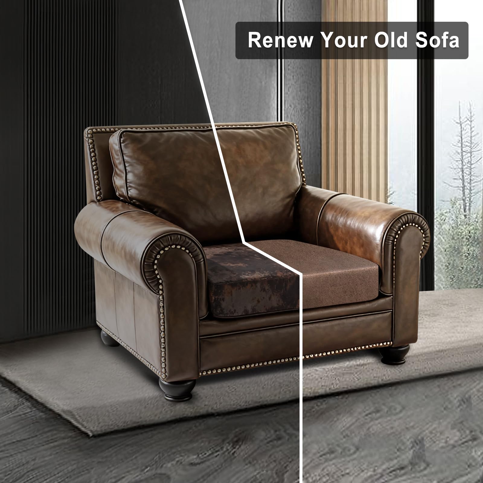ANARACHON Leather Look Couch Cushion Covers Sofa Seat Slipcovers Sets Couches Furniture Protector for Sectional Armchair Loveseat Pets Kids Stretch Spandex Fabric (1 Cushion Armchair, Brown)