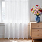 SpaceDresser Check Sheer Curtains 63 Inches Long for Living Room, Rod Pocket Plaid Semi Sheer Drapes for Kitchen Bedroom（White, 52W x 63L）