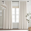 Topfinel Linen Blackout Curtains 96 Inch Long, Boho Farmhouse Ivory Birch Viral Drapes Pinch Pleated Curtains with Hooks for Living Room, Neutral 8 FT Back Tab Bedroom Curtains 52" X 96" 2 Panels