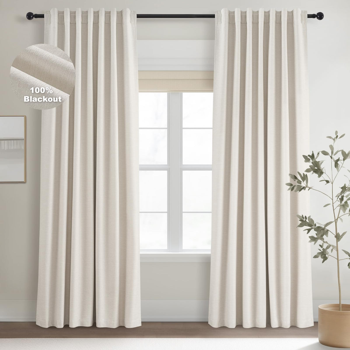 Topfinel 100 Inch Long Blackout Country Curtains for Bedroom 2 Panels Set, Large Window Custom Closet Sun Blocking Ceiling Aesthetic Rod Pocket Opaque Drapes with Rings for Sliding Glass Doors 2pcs