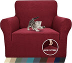 ZNSAYOTX 1 Piece Jacquard Chair Slipcovers for Living Room High Stretch Chair Covers with Arms Anti Slip Pets Friendly Couch Sofa Armchair Cover Furniture Protector (Chair, Wine Red)