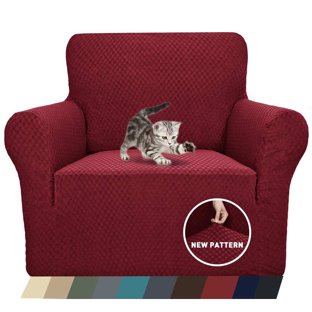 ZNSAYOTX 1 Piece Jacquard Chair Slipcovers for Living Room High Stretch Chair Covers with Arms Anti Slip Pets Friendly Couch Sofa Armchair Cover Furniture Protector (Chair, Wine Red)