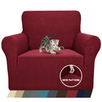 ZNSAYOTX 1 Piece Jacquard Chair Slipcovers for Living Room High Stretch Chair Covers with Arms Anti Slip Pets Friendly Couch Sofa Armchair Cover Furniture Protector (Chair, Wine Red)