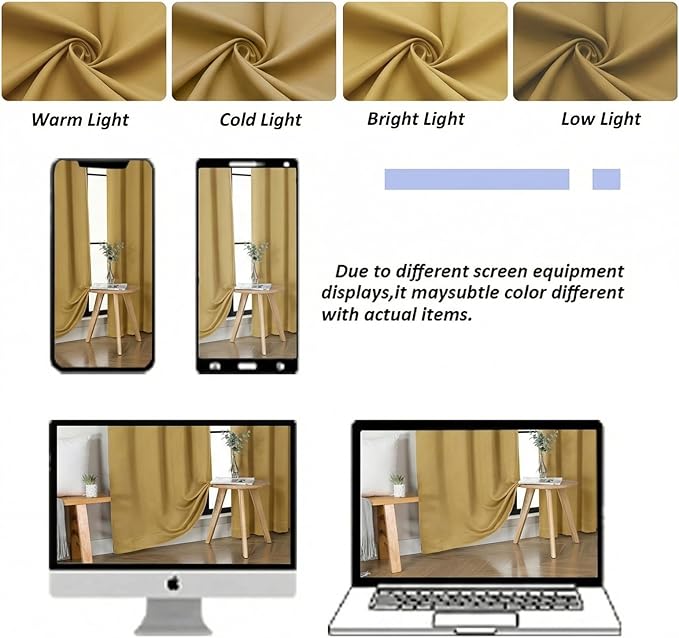Simplebrand Ava Bright Gold Blackout Curtains for Bedroom 90 Inches Long 2 Panels Set, Solid Privacy Energy Saving Living Room Window Treatment Curtains Blackout Drapes, W50 x L90 Inch, Bright Gold