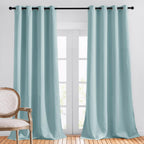 NICETOWN Sky Blue Curtains for Kids Room - Triple Weave Microfiber Home Thermal Insulated Solid Ring Top Blackout Panels/Drapes for Bedroom(Sky Blue, Set of 2, 52 x 95 Inch)