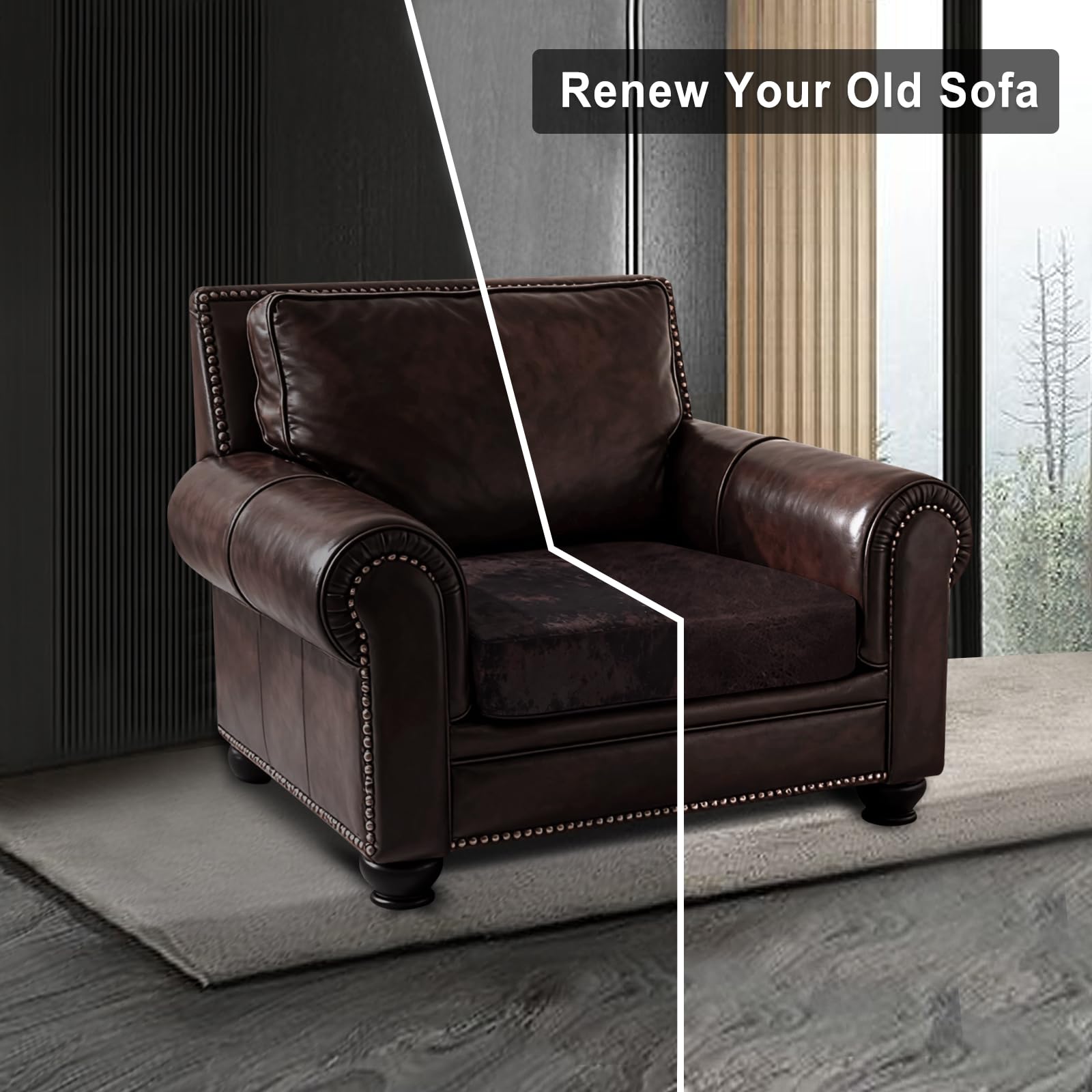 ANARACHON Leather Look Couch Cushion Covers Sofa Seat Slipcovers Sets Couches Furniture Protector for Sectional Armchair Loveseat Pets Kids Stretch Spandex Fabric (1 Cushion Armchair, Chocolate)