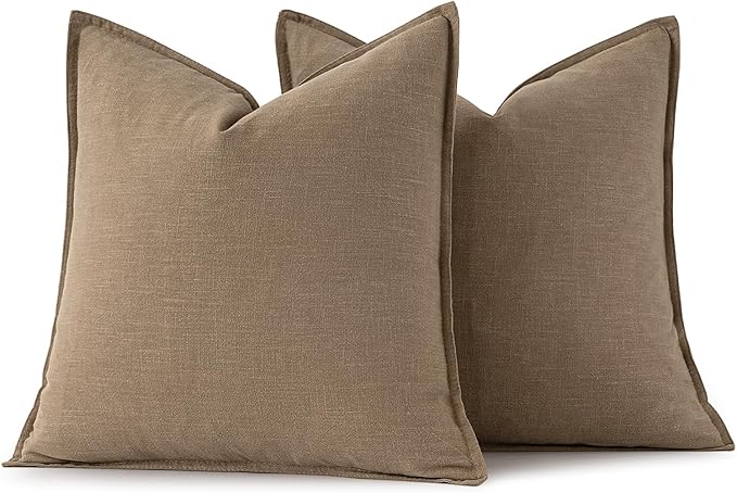 MIULEE Decorative Linen Euro Sham Pillow Covers 26x26 Khaki Boho Farmhouse Neutral Winter Couch Throw Pillows for Bed Pack of 2 Accent Modern Pillowcase Sofa Livingroom Home Decor