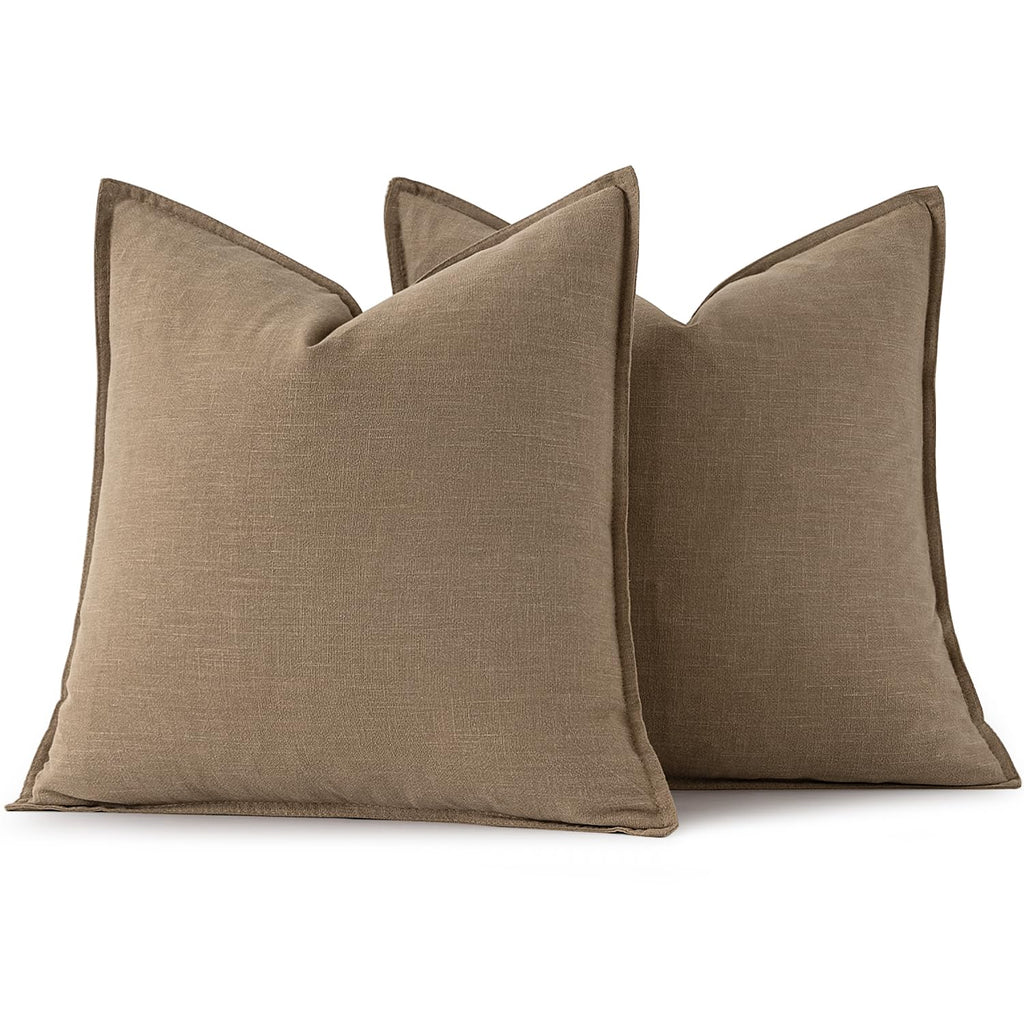 MIULEE Decorative Linen Euro Sham Pillow Covers 22x22 Inch Khaki