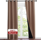 NICETOWN Living Room Completely Shaded Draperies, Privacy Protection & Noise Reducing Ring Top Drapes, Black Lined Insulated Window Treatment Curtain Panels(Cappuccino, 2 Pieces, W37 x L84)