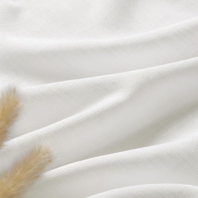 Off White Curtains 100 Inches Long 2 Panels Back Tab Sheer Linen Curtain Modern Farmhouse Coastal Decor White Cotton Textured Gauze Curtains 100 inch Length for Patio Sliding Door Office Bedroom